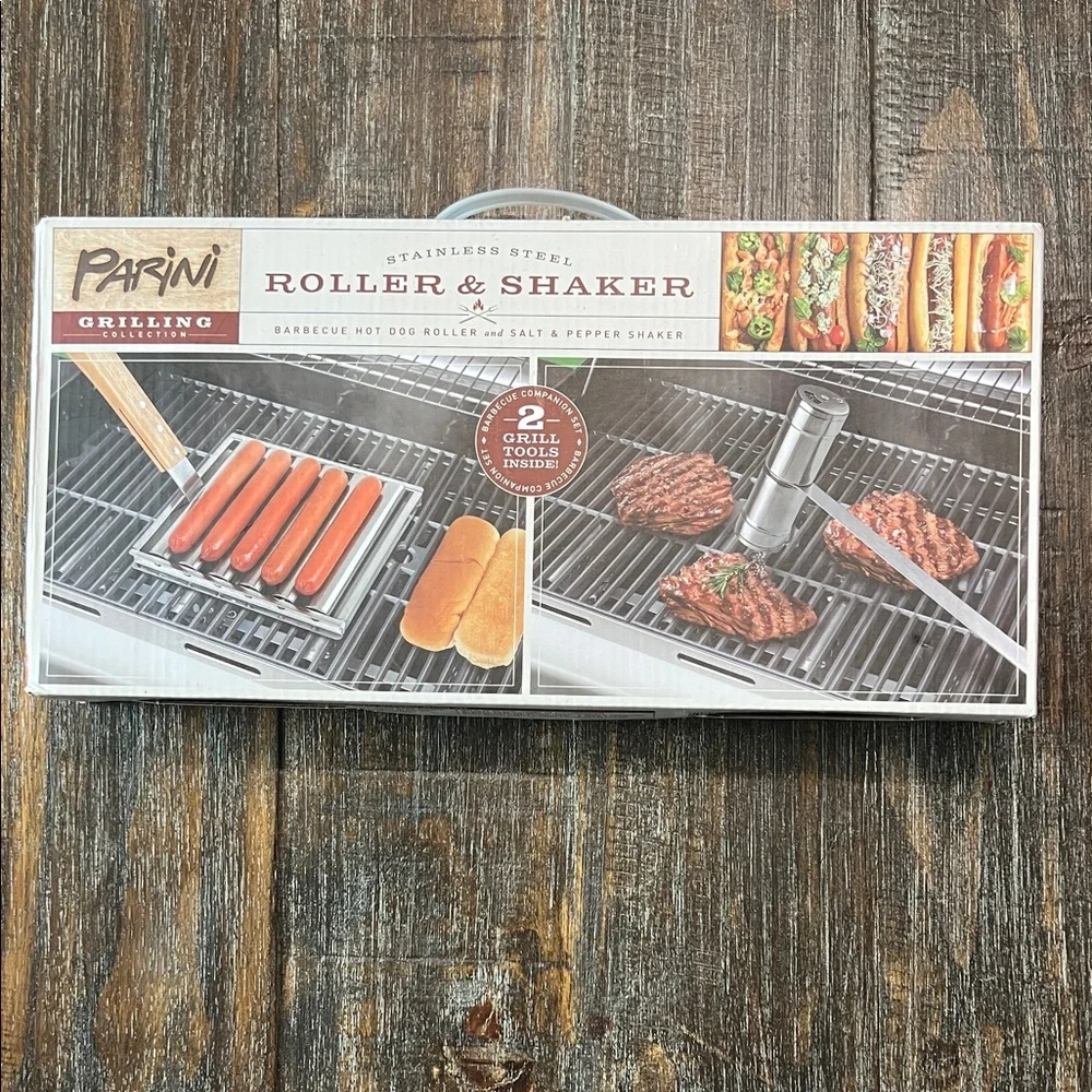 Stainless Steel BBQ Roller & Shaker Set - Silver